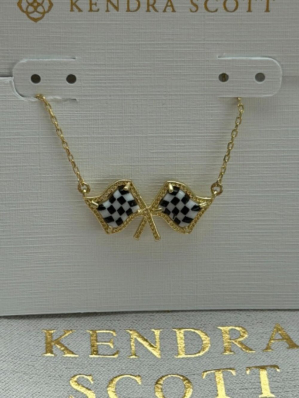 Kendra Scott Gold‑Tone Checkerboard Racing Flag Pendant Necklace